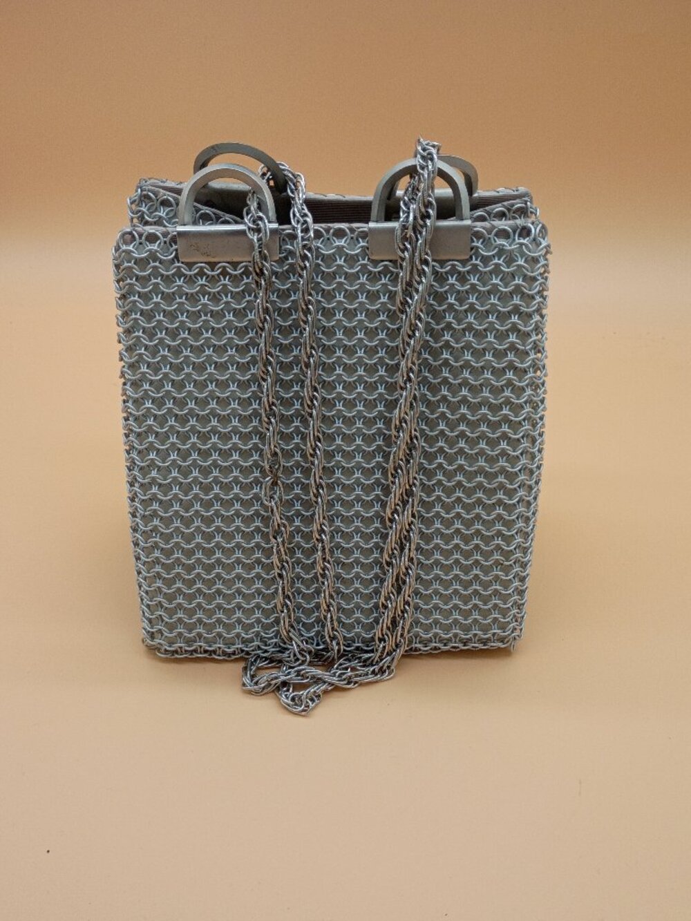 Vintage 90s/Y2K Chain Mail Box Purse Silver EUC Small Handbag No Brand